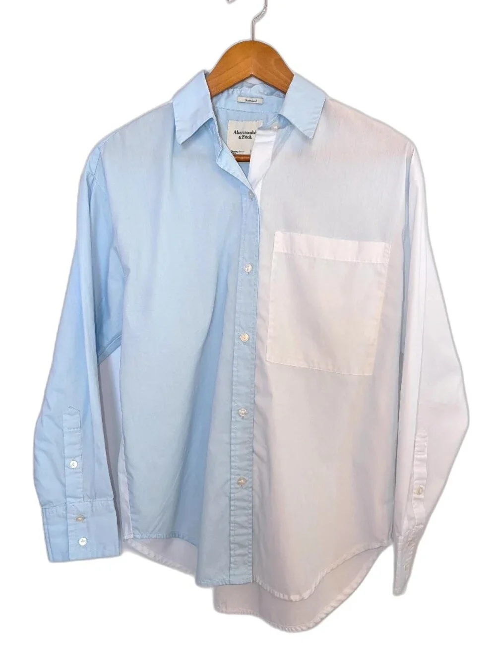 Abercrombie & Fitch | Oversized Poplin Button Down Colorblock Blue & White | XXS